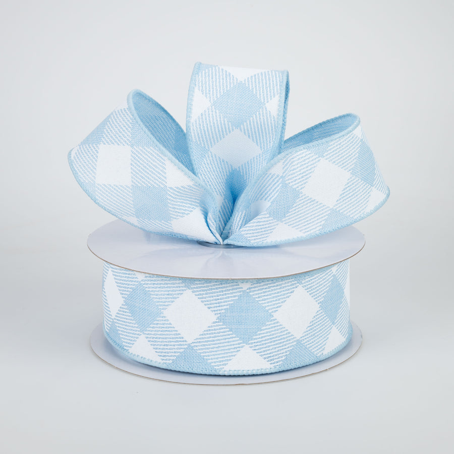 1.5" Diagonal Check Ribbon: Pale Blue & White (10 Yards)