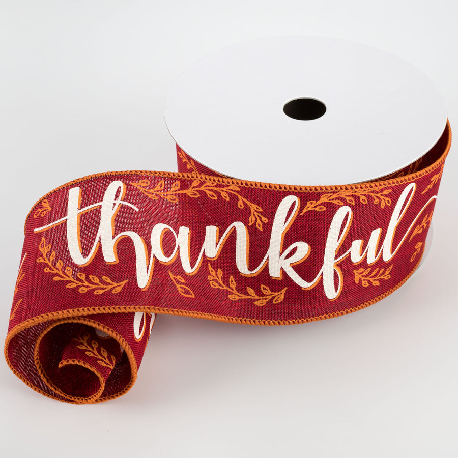 2.5" Thankful Ribbon: Burgundy (10 Yards)
