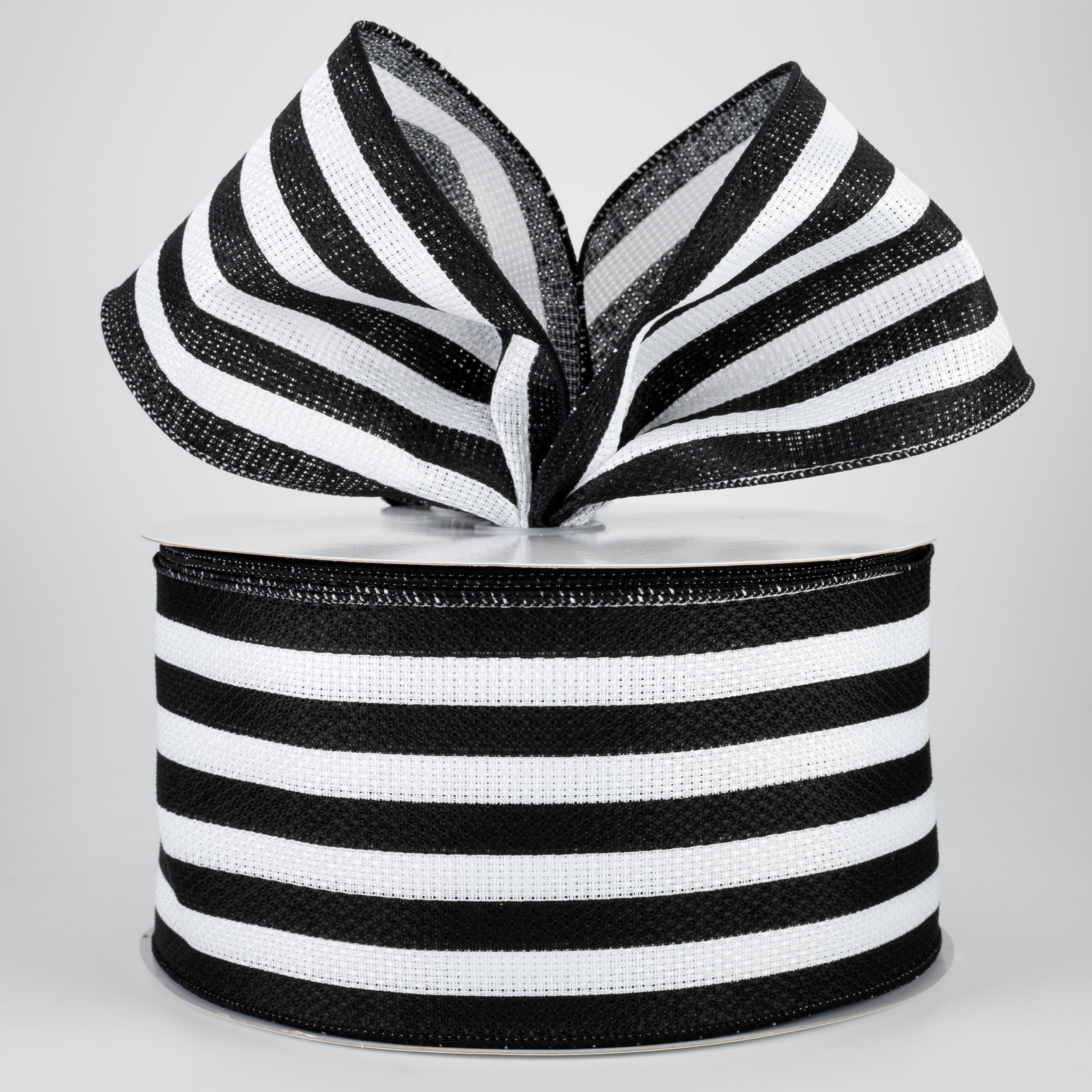 4" Vertical Stripe Faux Burlap Ribbon: Black & White (50 Yards)