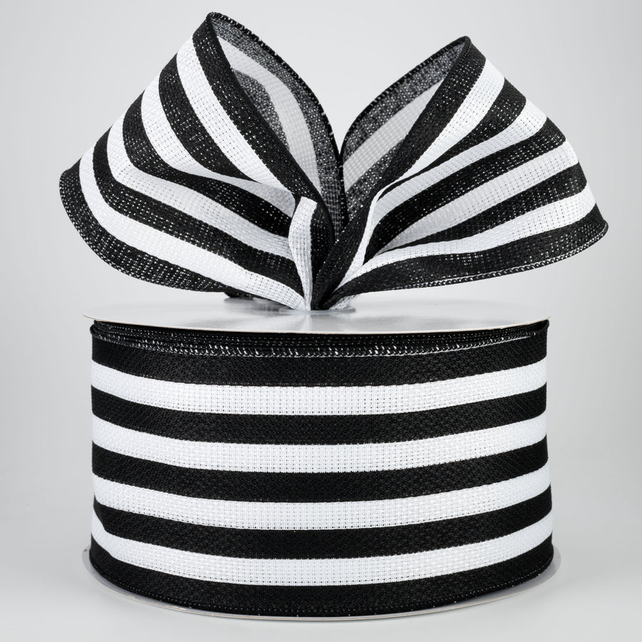 4" Vertical Stripe Faux Burlap Ribbon: Black & White (50 Yards)