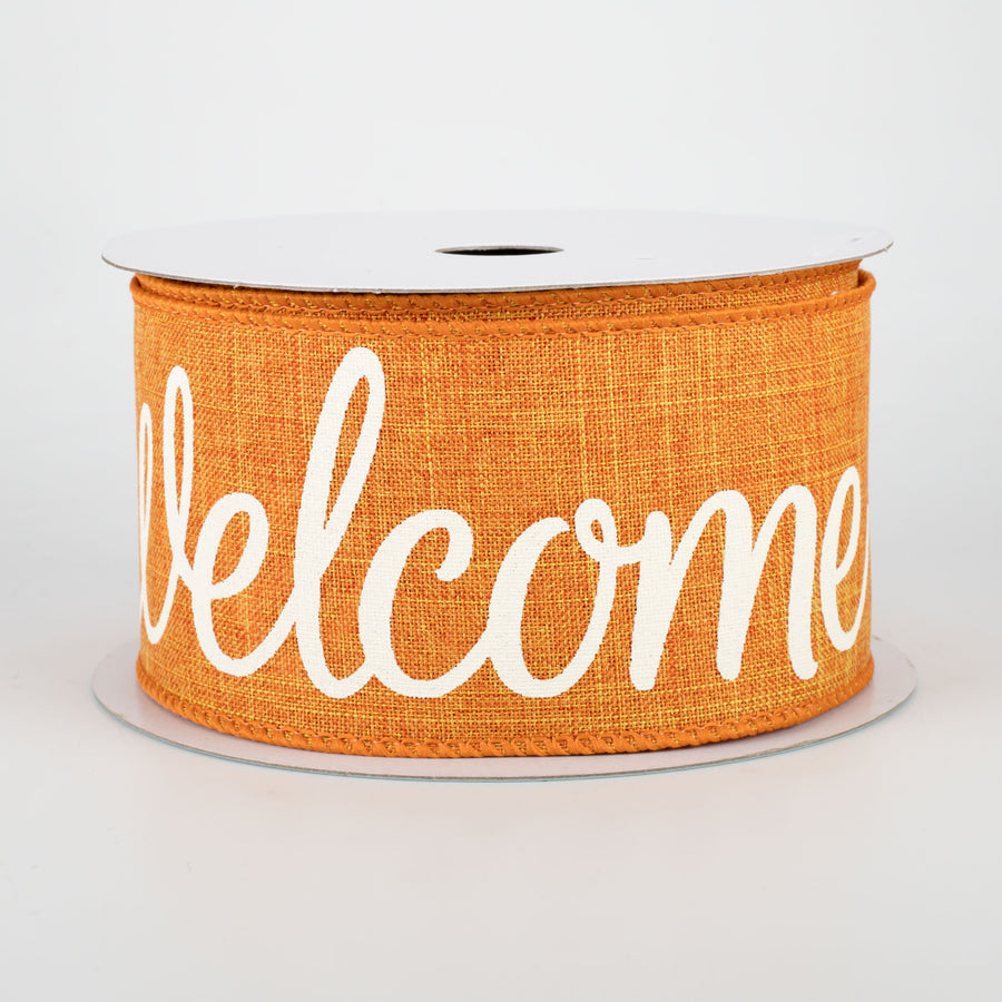 2.5" Welcome Ribbon: Pumpkin Orange & Cream (10 Yards)