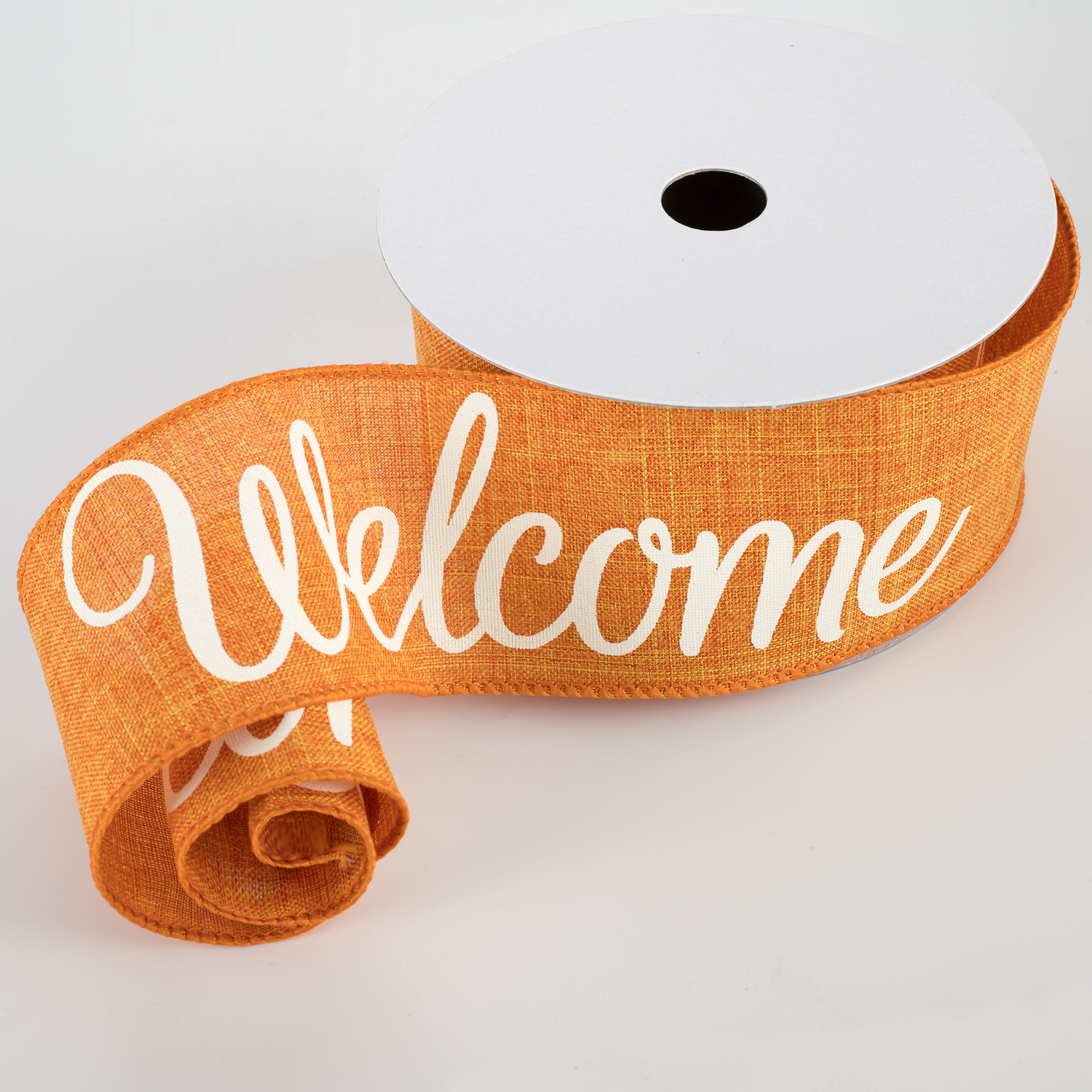 2.5" Welcome Ribbon: Pumpkin Orange & Cream (10 Yards)