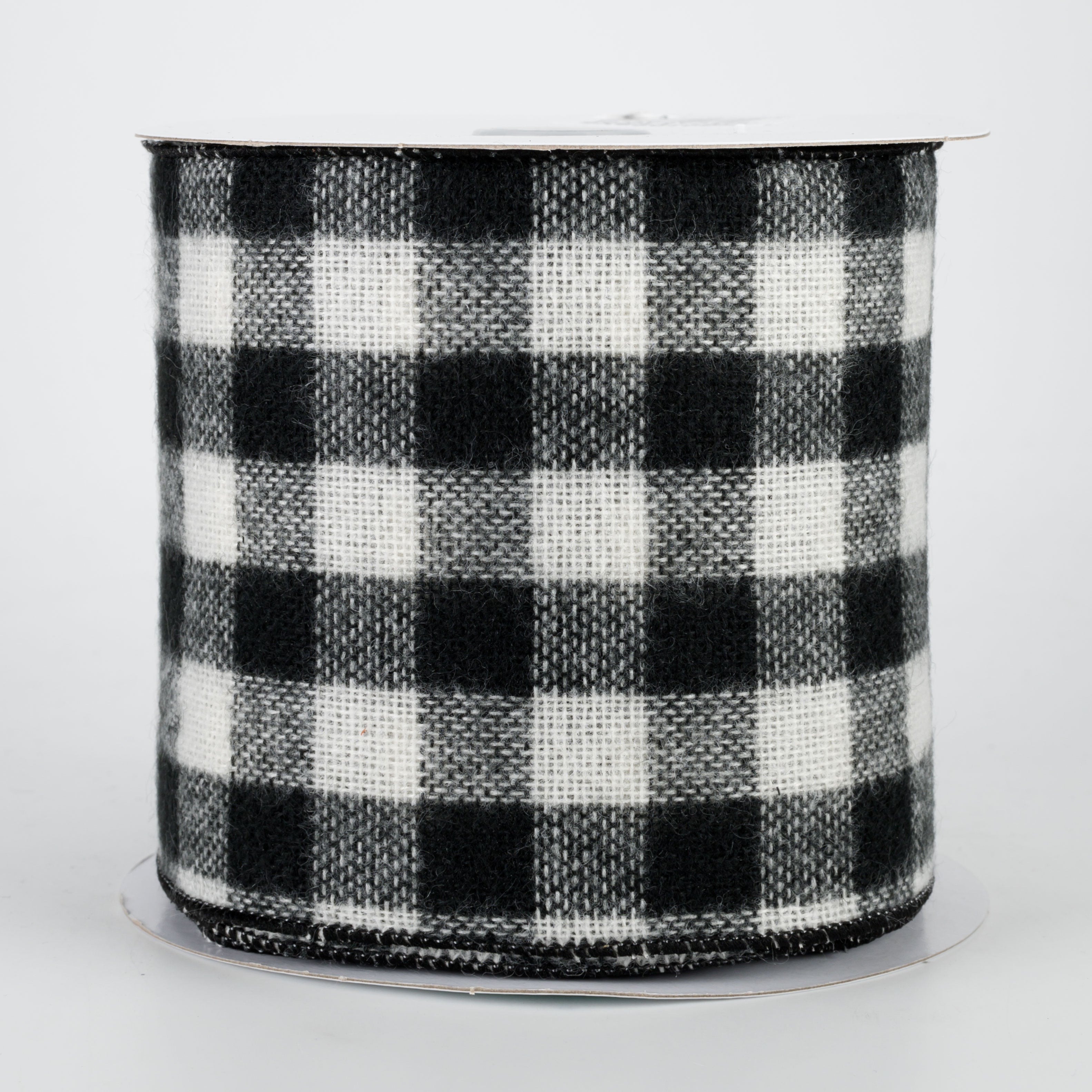 4" Fuzzy Flannel Check Ribbon: Black & White (10 Yards)