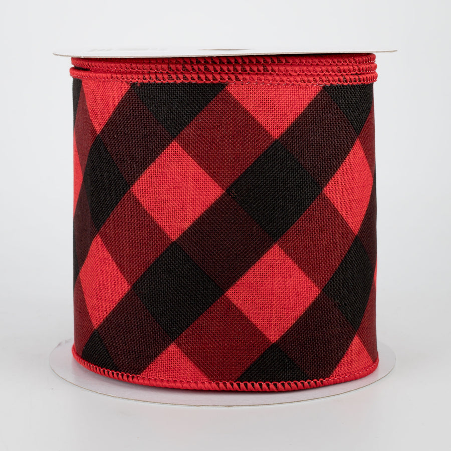 4" Bold Check Basketweave Ribbon: Red & Black (10 Yards)