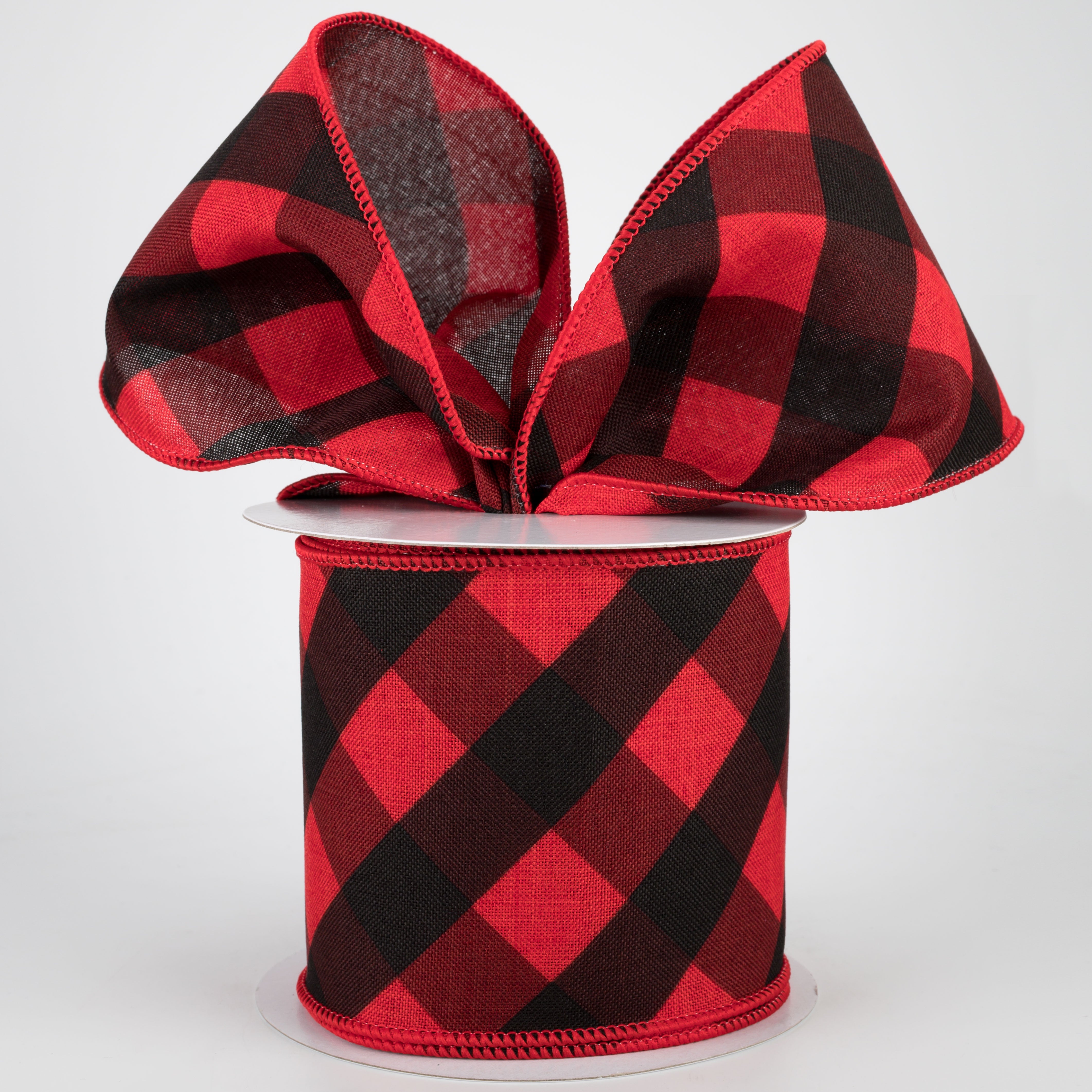4" Bold Check Basketweave Ribbon: Red & Black (10 Yards)