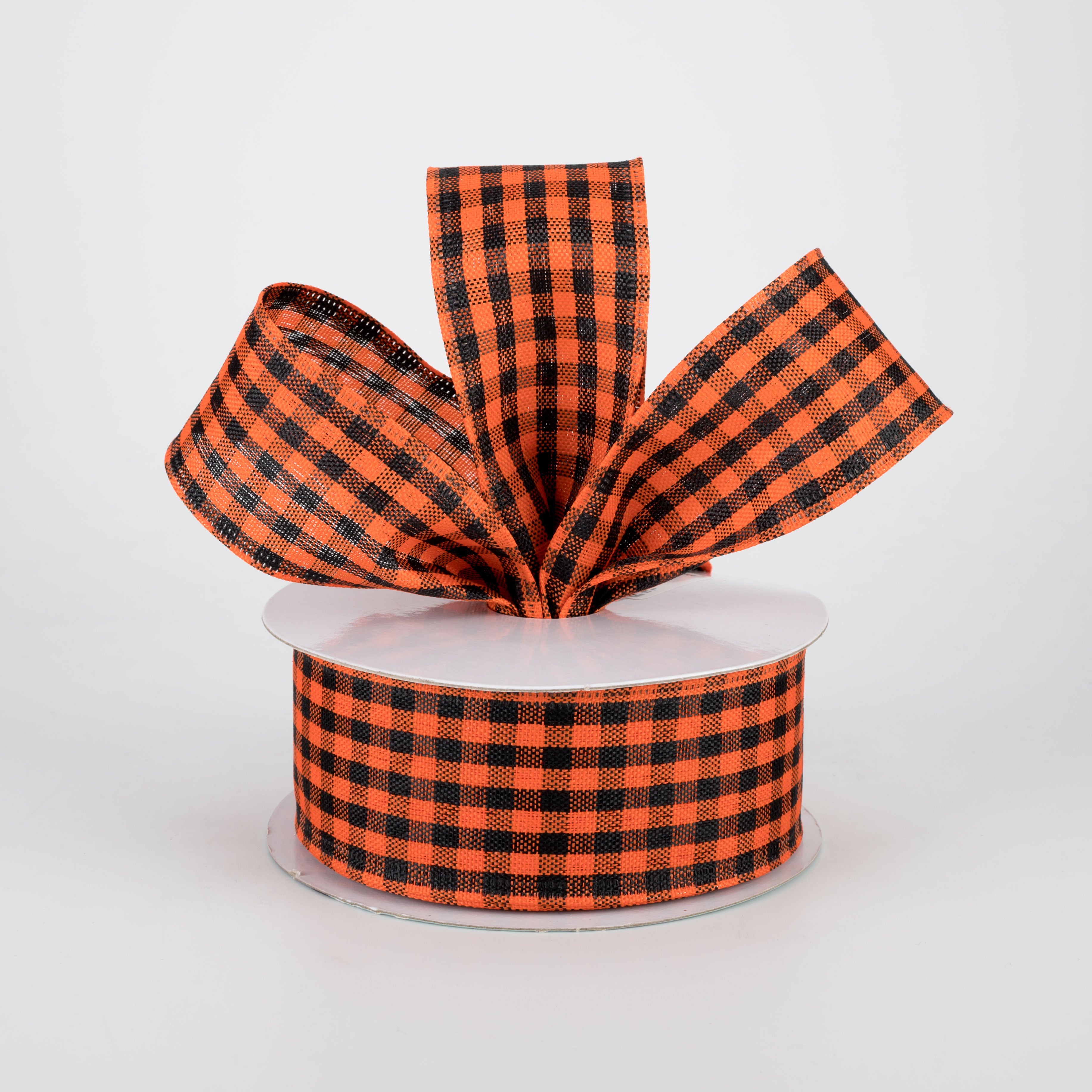 1.5" Woven Gingham Check Ribbon: Black & Orange (10 Yards)