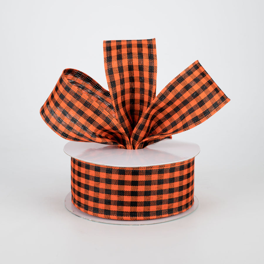 1.5" Woven Gingham Check Ribbon: Black & Orange (10 Yards)
