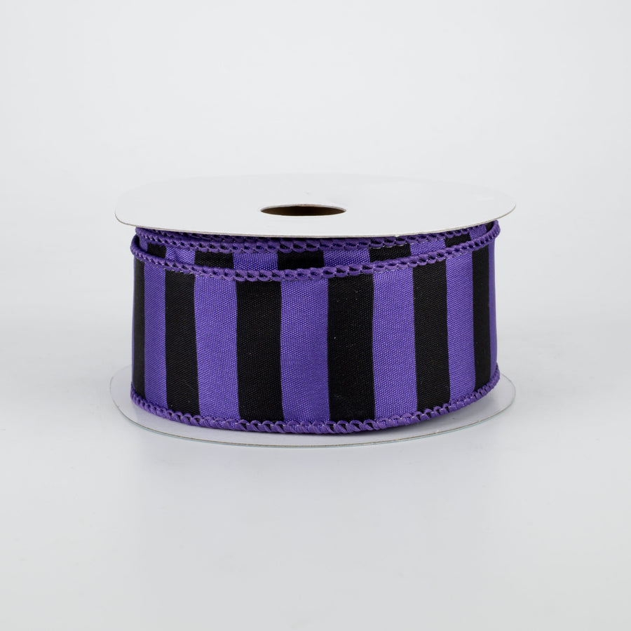 1.5" Medium Stripe Ribbon: Purple & Black (10 Yards)