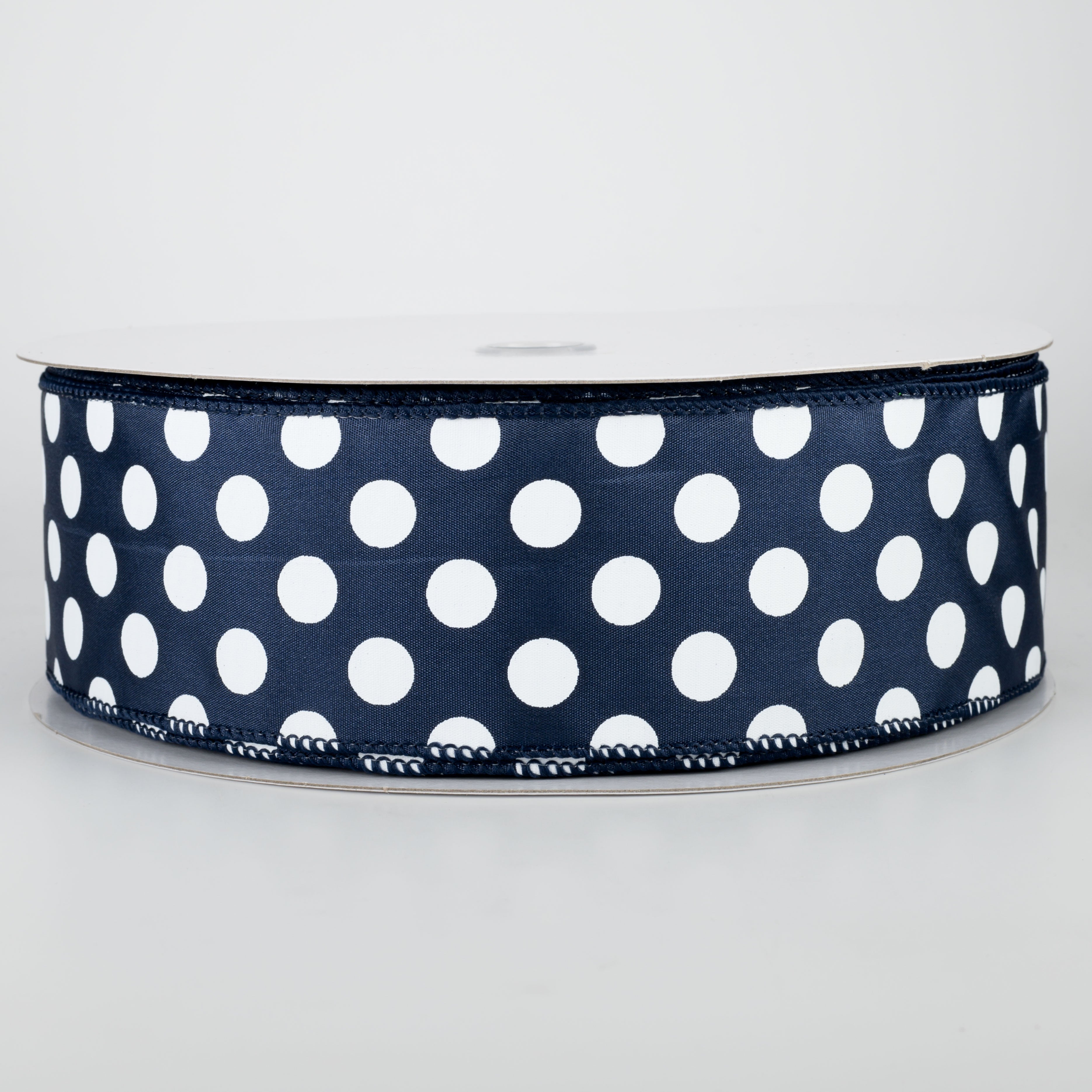 2.5" Big Polka Dot Ribbon: Navy Blue & White (50 Yards)