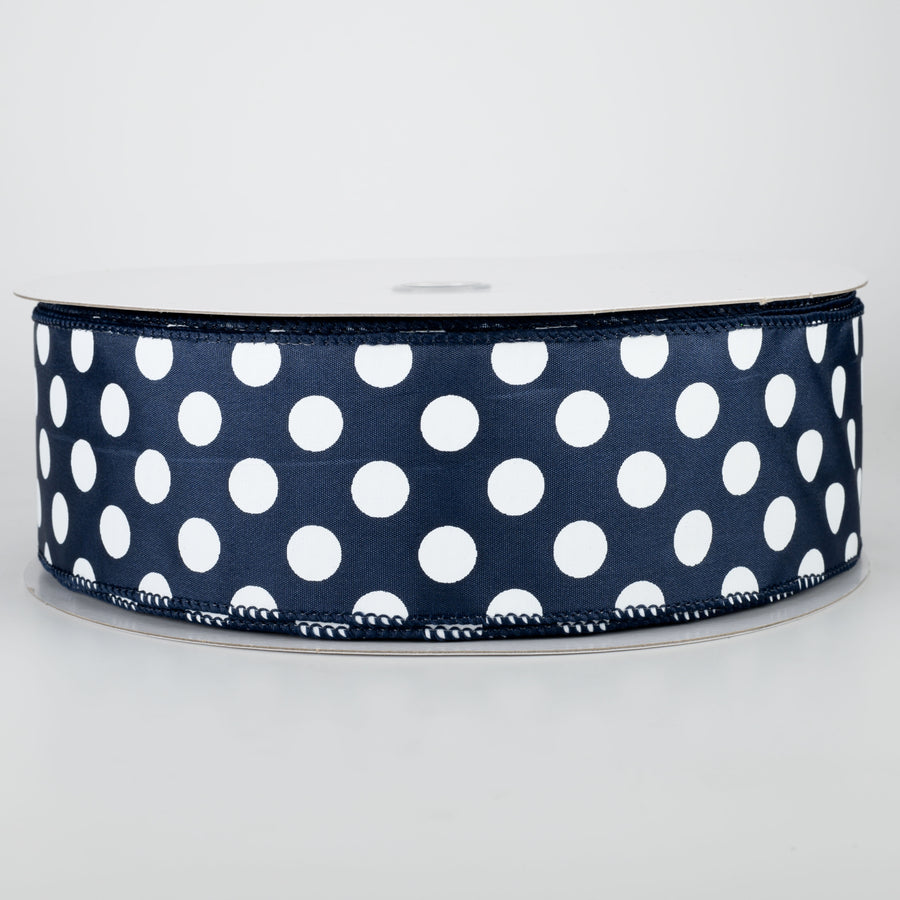 2.5" Big Polka Dot Ribbon: Navy Blue & White (50 Yards)