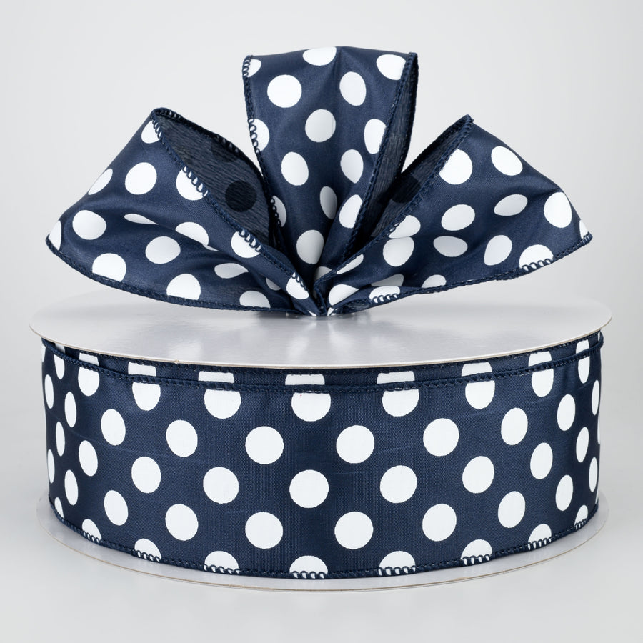 2.5" Big Polka Dot Ribbon: Navy Blue & White (50 Yards)