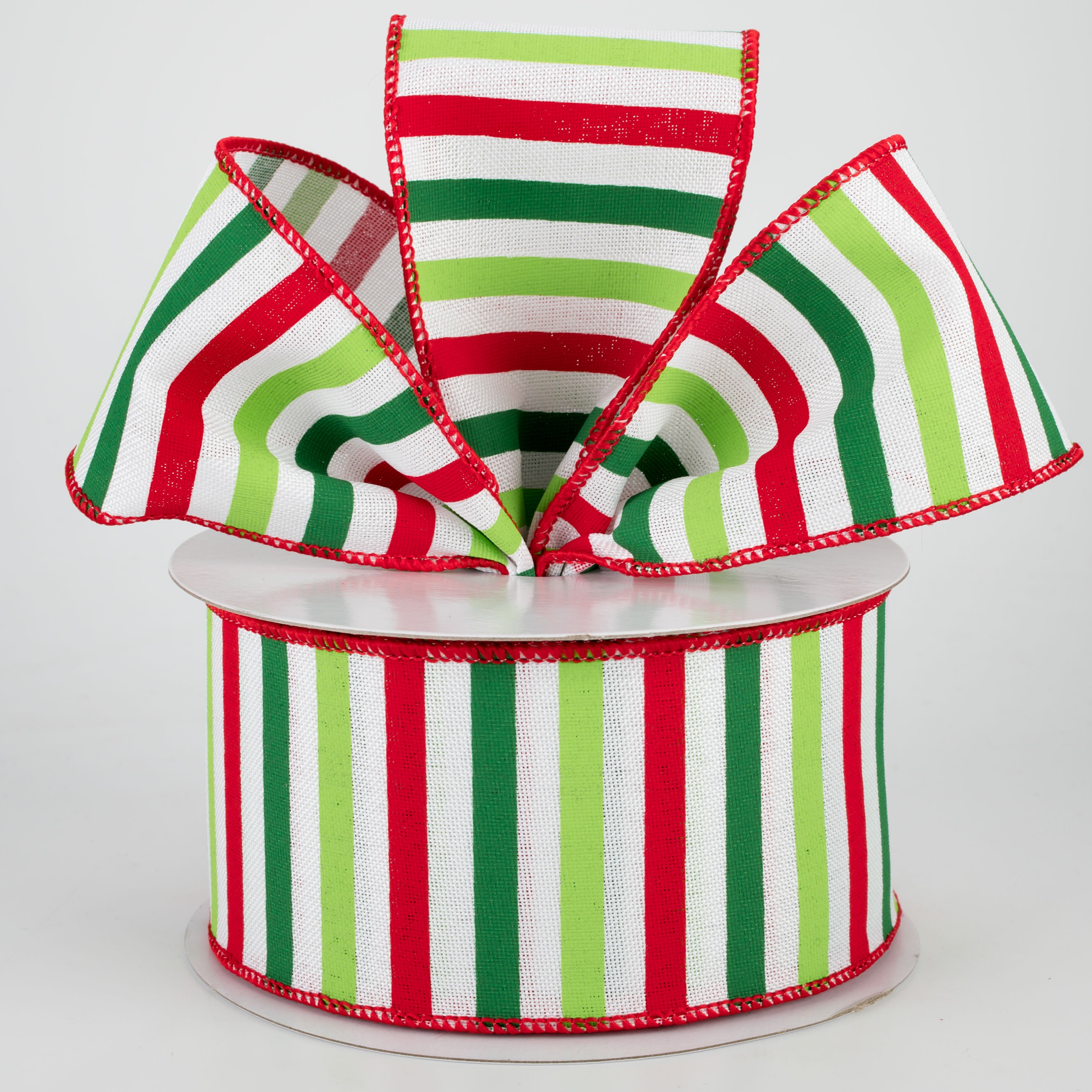 2.5" Christmas Horizontal Stripe Ribbon: White (10 Yards)