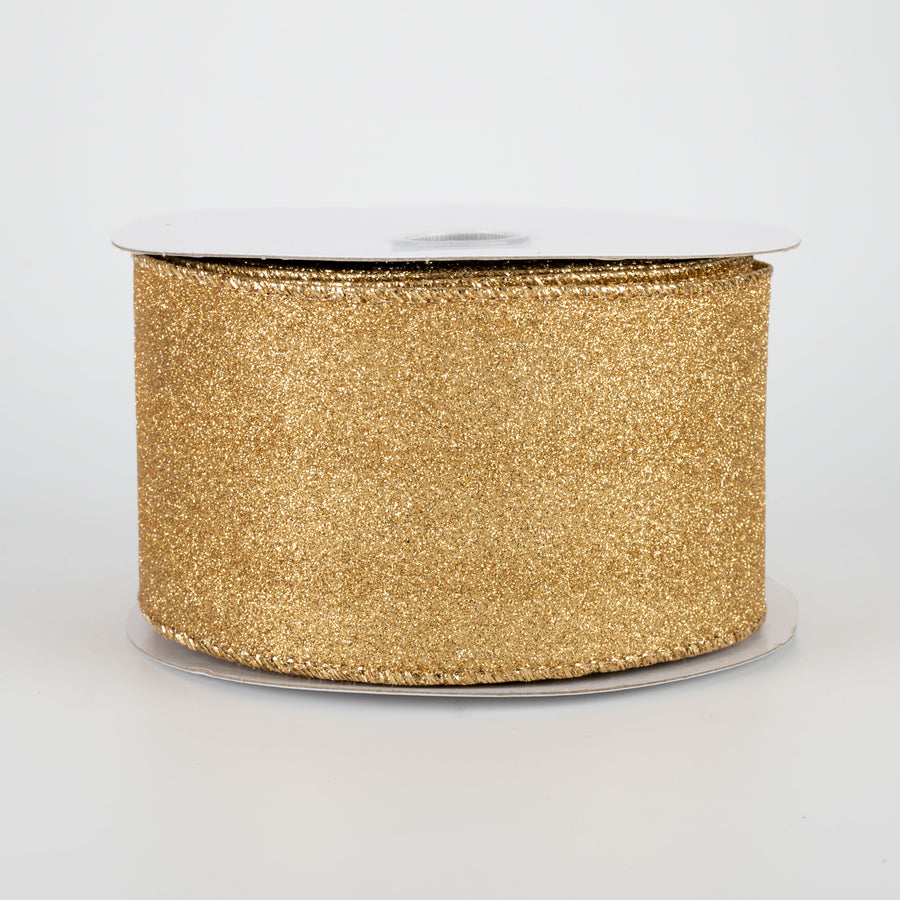 2.5" Lustrous All Flat Glitter Ribbon: Gold (10 Yards)