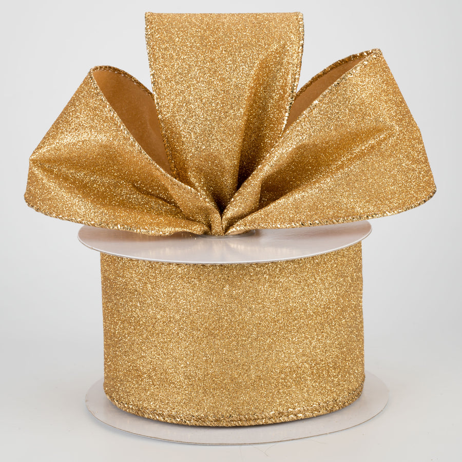 2.5" Lustrous All Flat Glitter Ribbon: Gold (10 Yards)