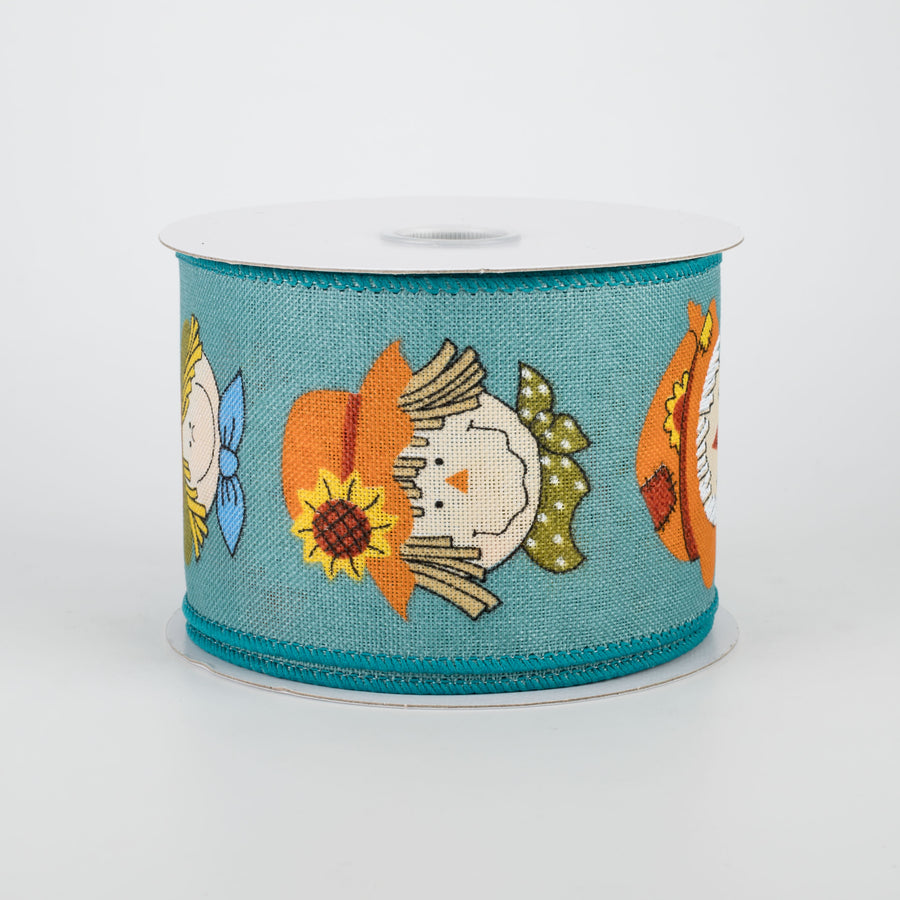 2.5" Smiling Scarecrow Ribbon: Teal Blue (10 Yards)