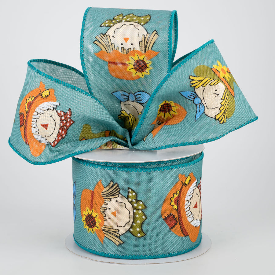 2.5" Smiling Scarecrow Ribbon: Teal Blue (10 Yards)