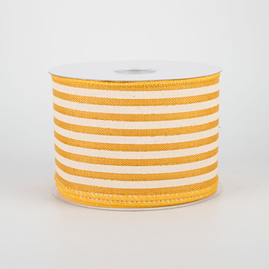 2.5" Cabana Stripes Ribbon: Sunflower & Ivory (10 Yards)