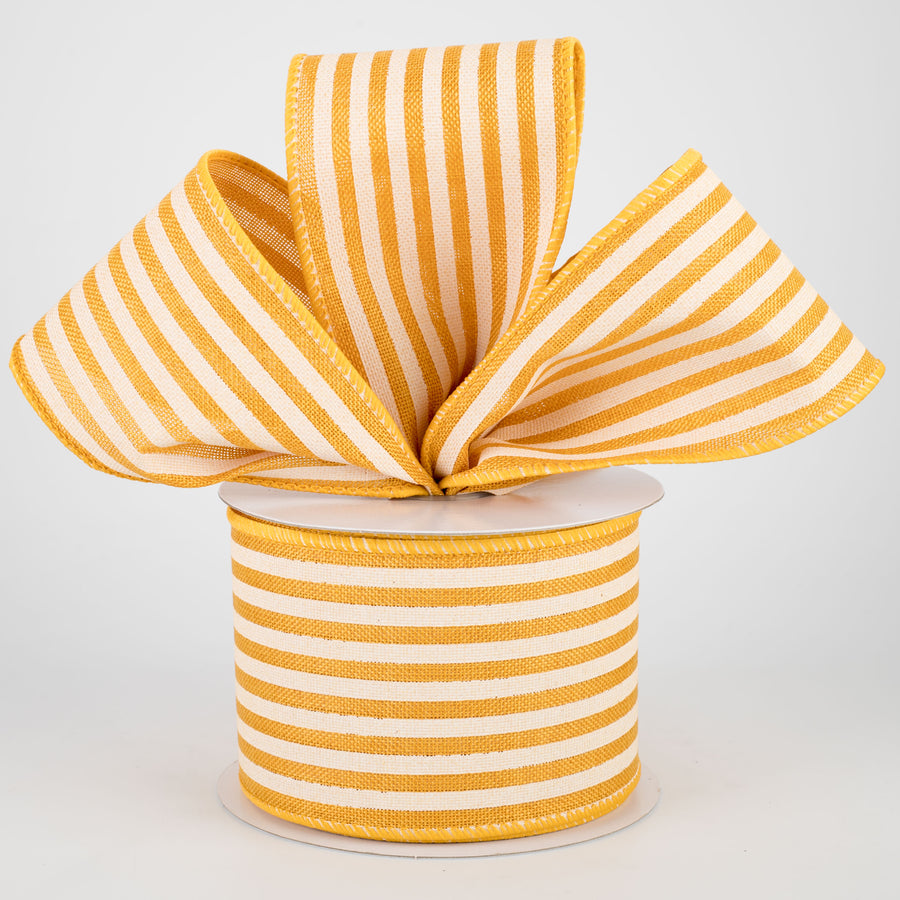 2.5" Cabana Stripes Ribbon: Sunflower & Ivory (10 Yards)