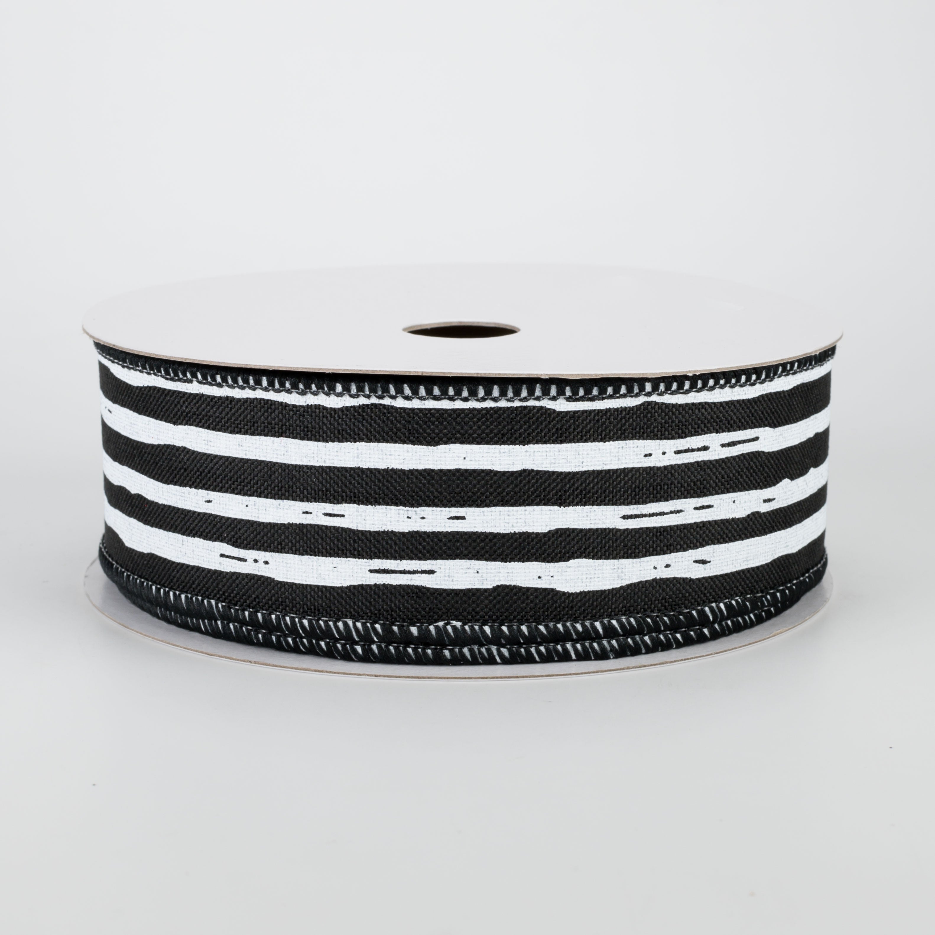 1.5" Irregular Stripes Ribbon: Black & White (10 Yards)