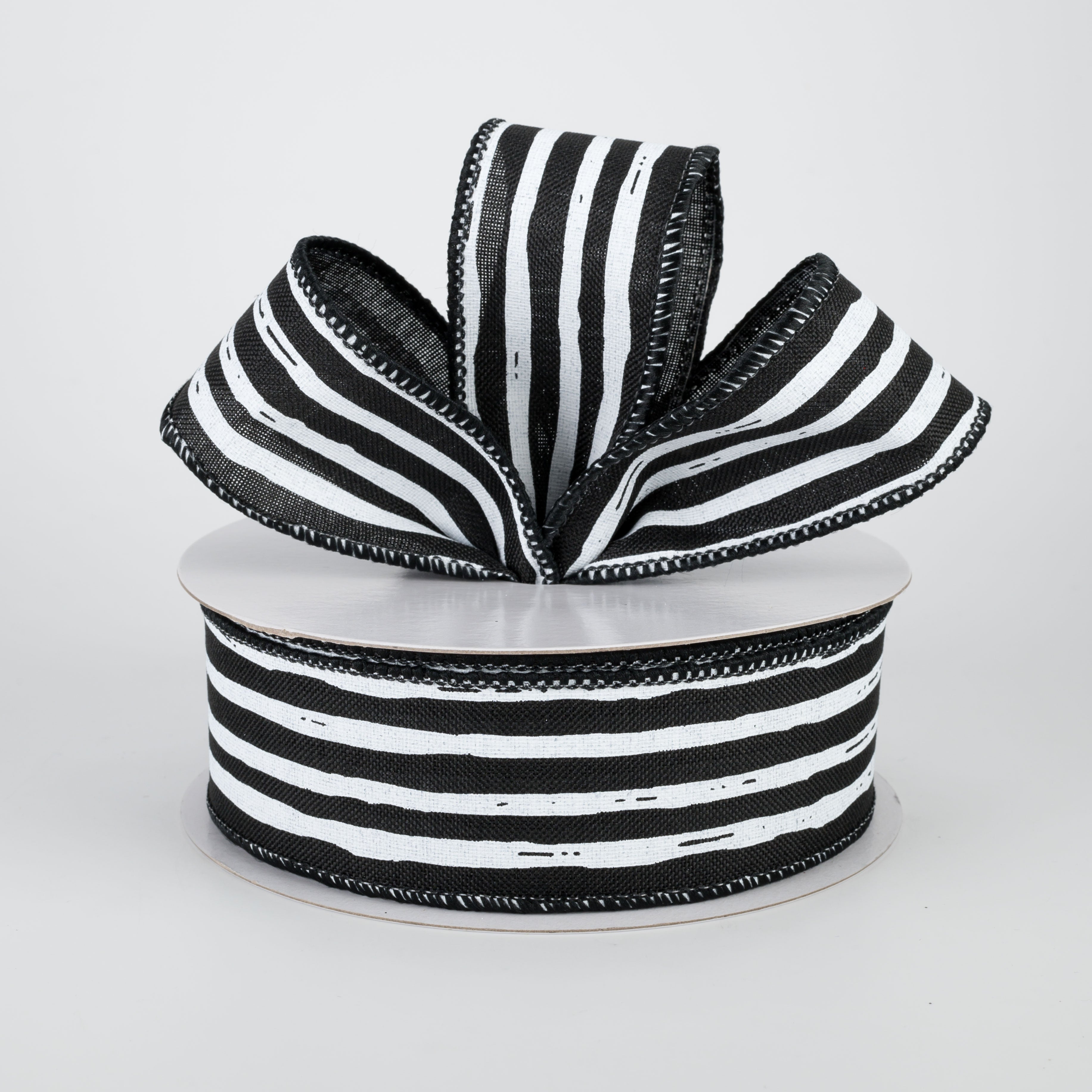 1.5" Irregular Stripes Ribbon: Black & White (10 Yards)