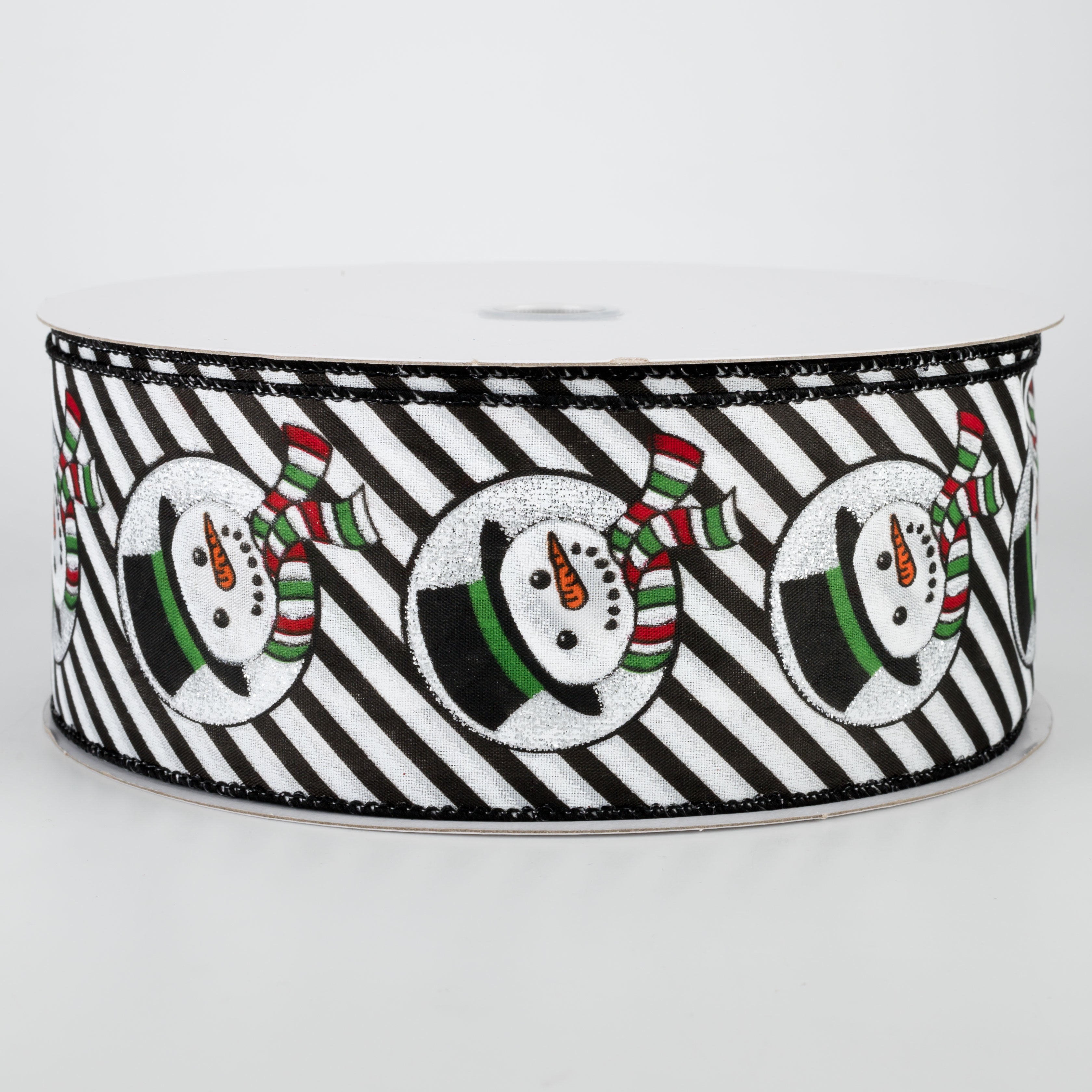 2.5" Snowman Head & Diagonal Stripes Ribbon: Black & White (50 Yards)