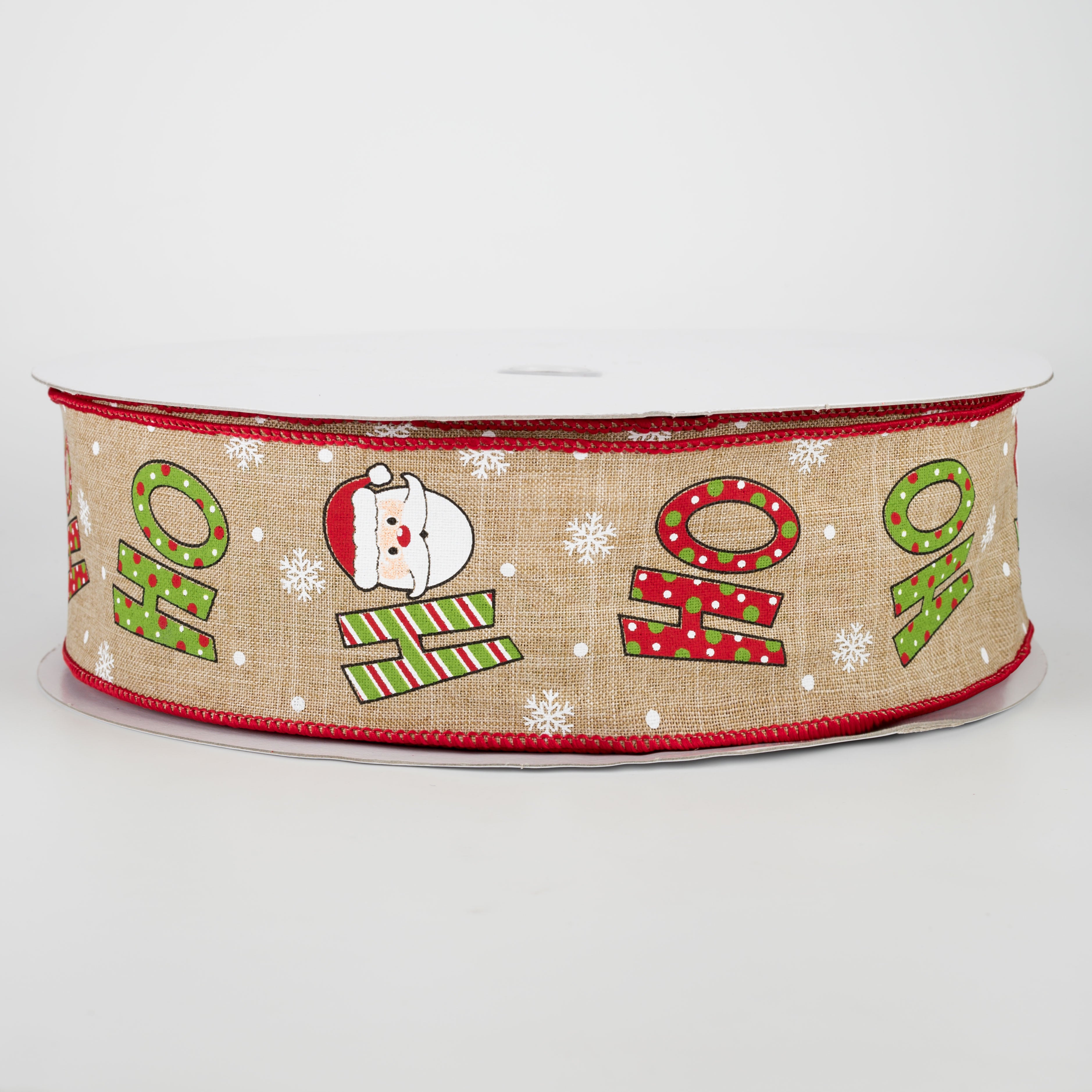 2.5" Ho Ho Ho Santa Ribbon: Beige (50 Yards)