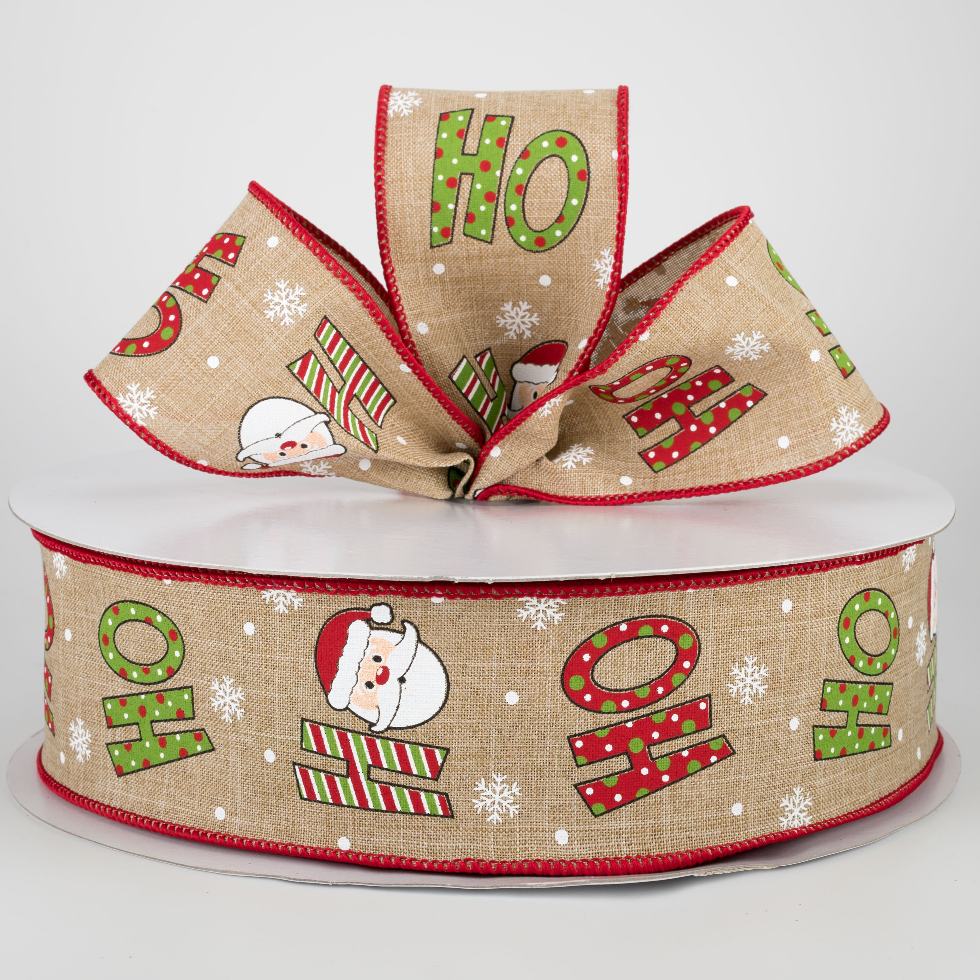 2.5" Ho Ho Ho Santa Ribbon: Beige (50 Yards)