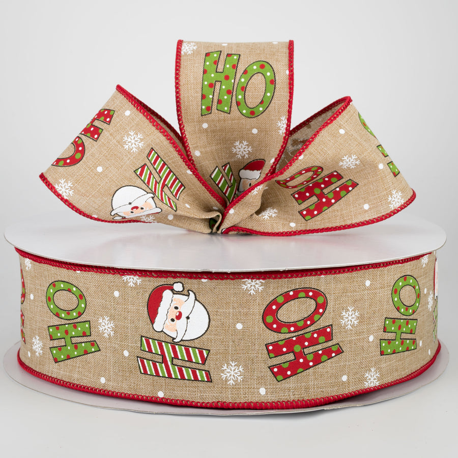 2.5" Ho Ho Ho Santa Ribbon: Beige (50 Yards)