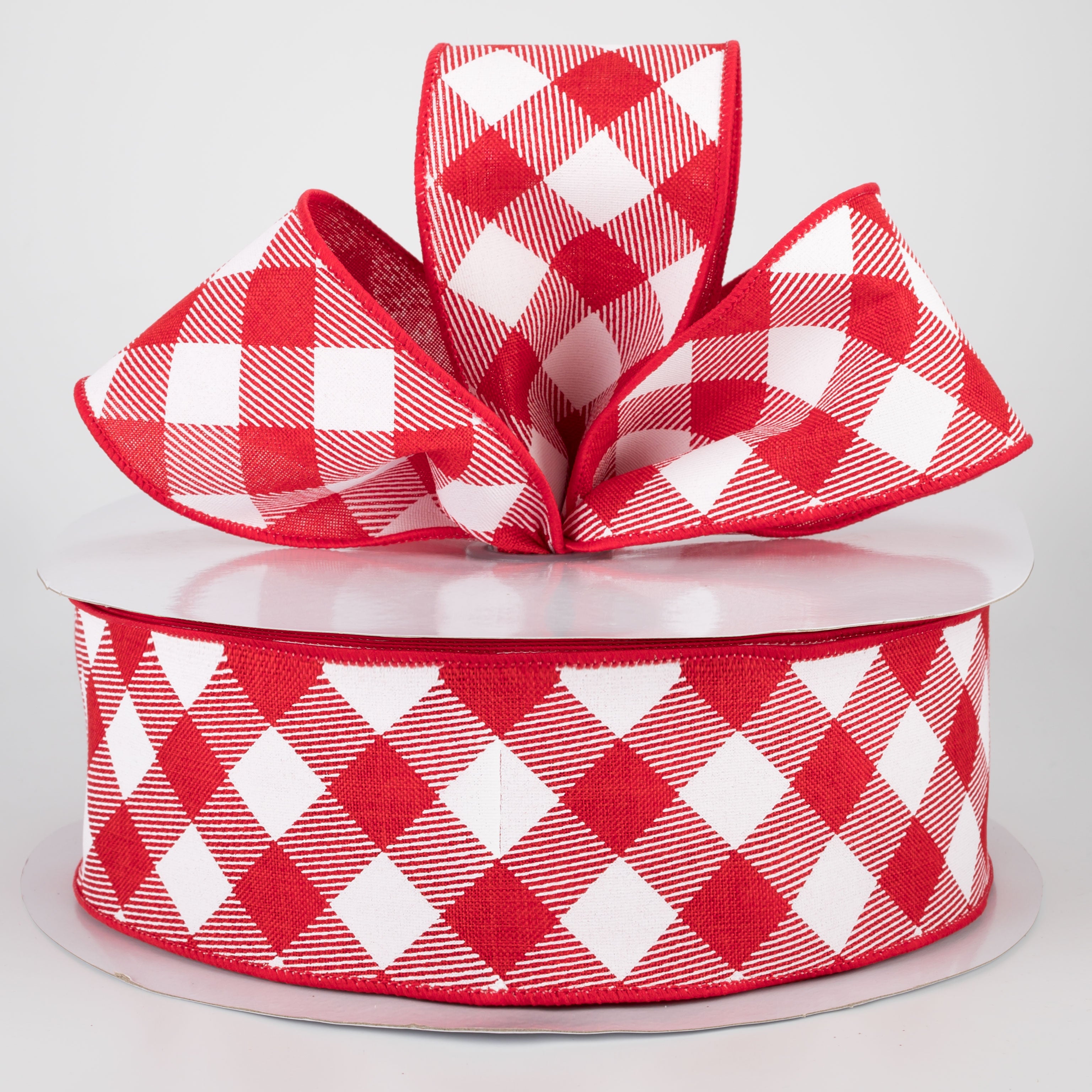 2.5" Diagonal Check Ribbon: Red & White (50 Yards)