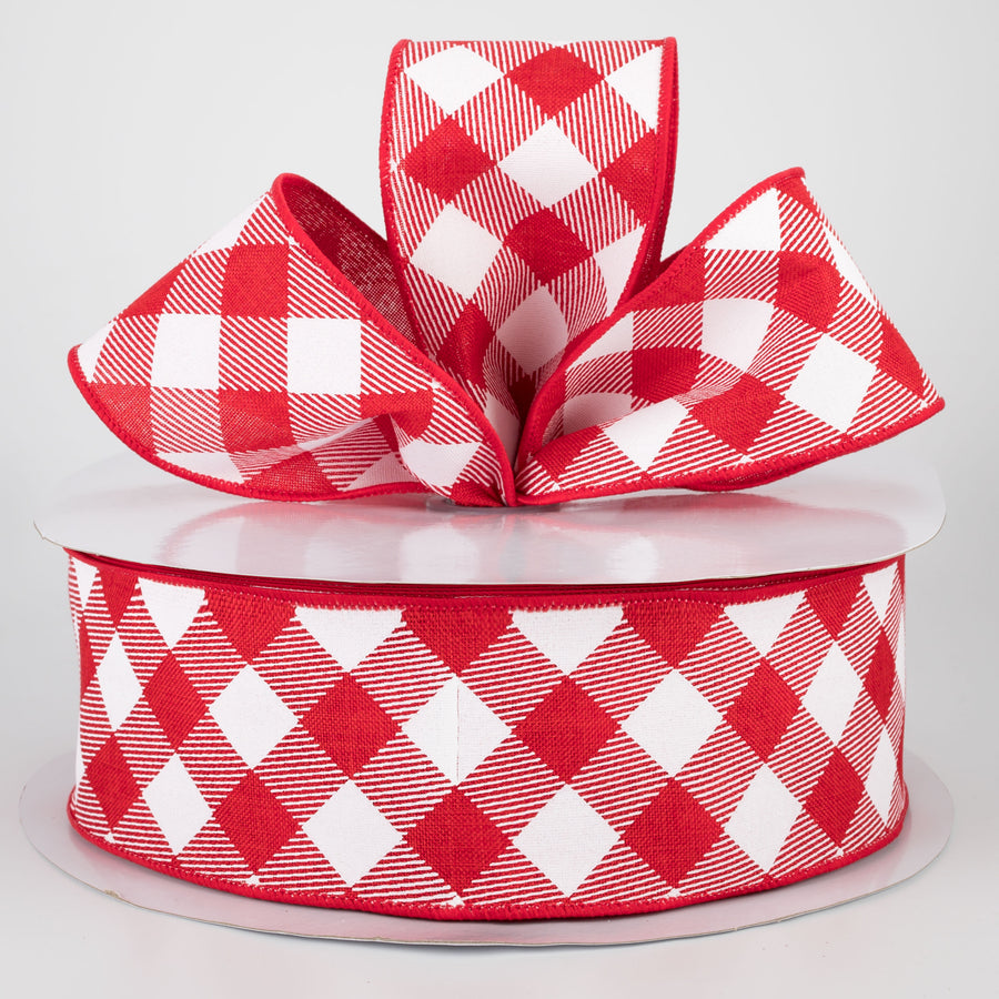 2.5" Diagonal Check Ribbon: Red & White (50 Yards)