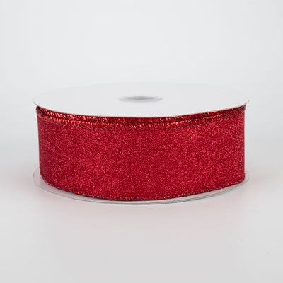 1.5" Lustrous All Flat Glitter Ribbon: Red (10 Yards)