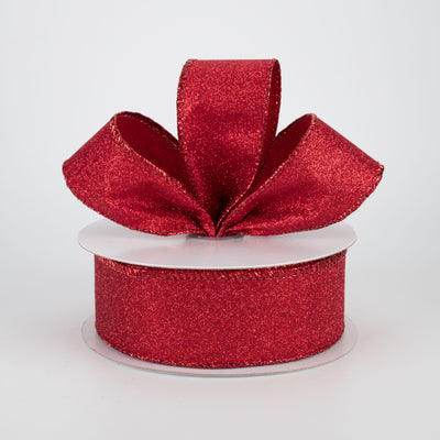 1.5" Lustrous All Flat Glitter Ribbon: Red (10 Yards)