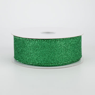 1.5" Lustrous All Flat Glitter Ribbon: Emerald Green (10 Yards)