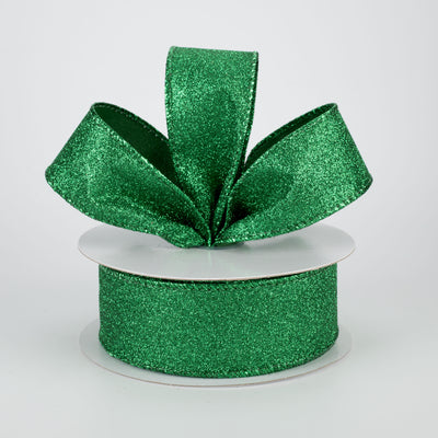 1.5" Lustrous All Flat Glitter Ribbon: Emerald Green (10 Yards)