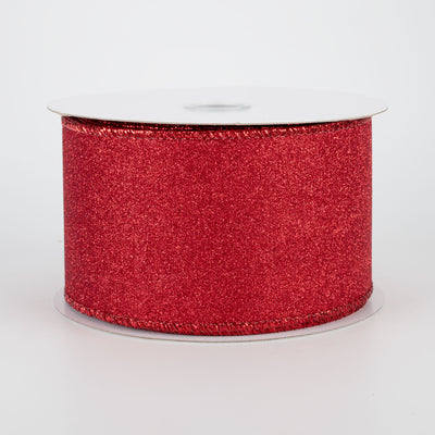 2.5" Lustrous All Flat Glitter Ribbon: Red (10 Yards)