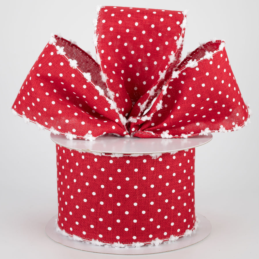 2.5" Swiss Dot Snow Edge Ribbon: Red & White (10 Yards)