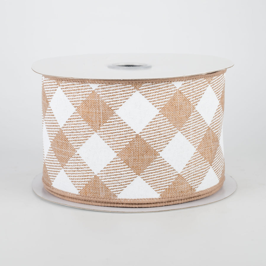 2.5" Diagonal Check Ribbon: Light Tan & White (10 Yards)