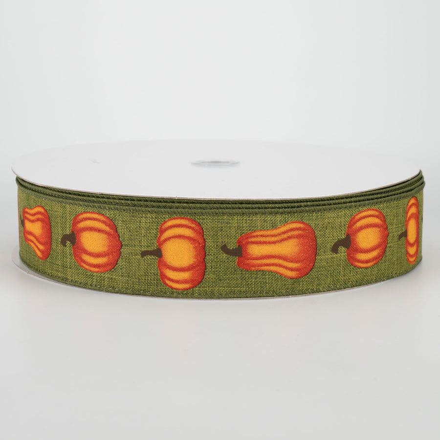1.5" Orange Pumpkin Ribbon: Moss (50 Yards)