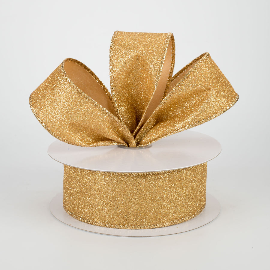 1.5" Lustrous All Flat Glitter Ribbon: Gold (10 Yards)