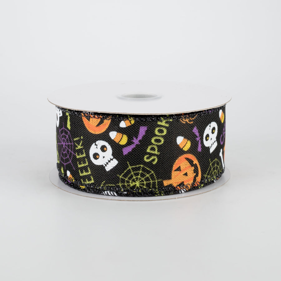 1.5" Halloween Fun Ribbon: Black (10 Yards)
