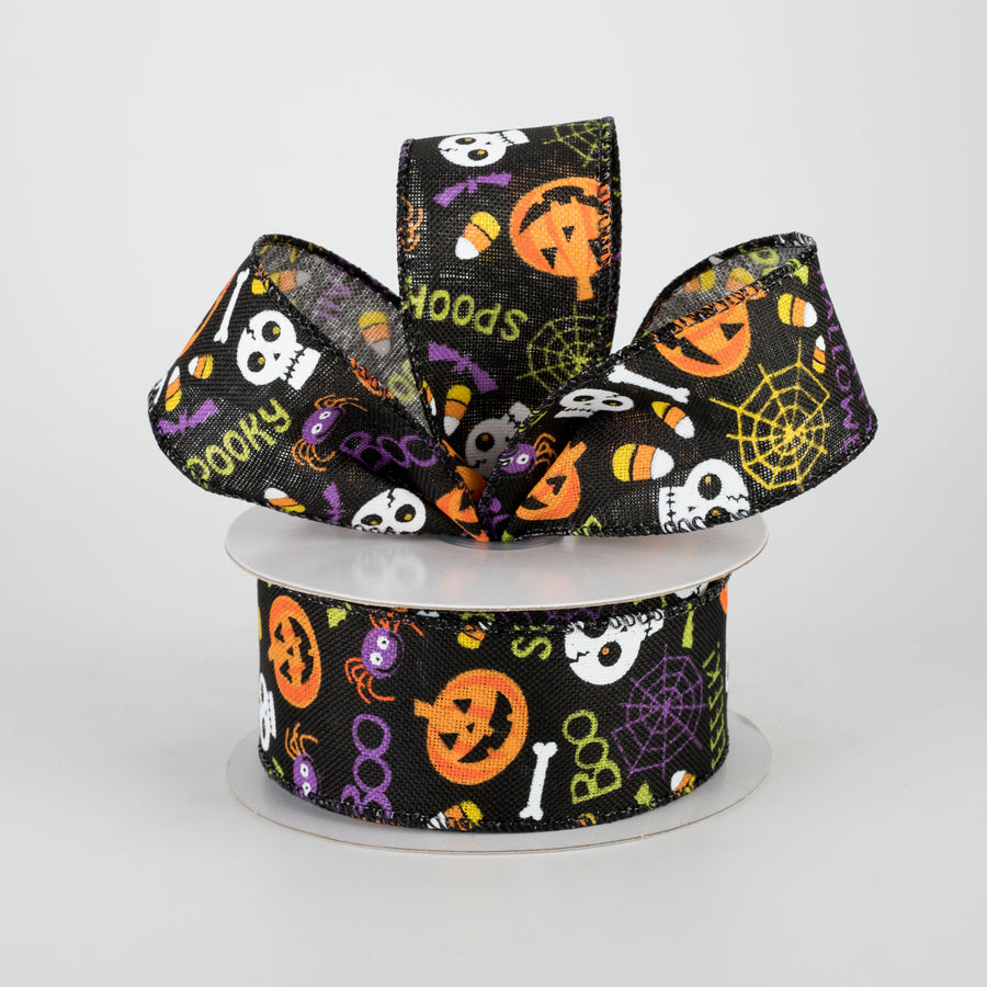 1.5" Halloween Fun Ribbon: Black (10 Yards)