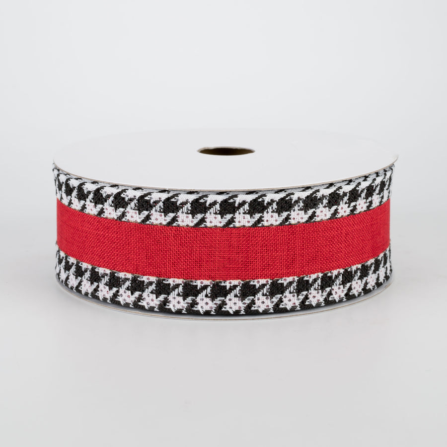 1.5" Houndstooth Edge Ribbon: Red, Black, White (10 Yards)