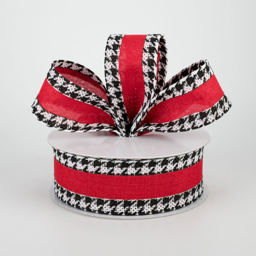 1.5" Houndstooth Edge Ribbon: Red, Black, White (10 Yards)