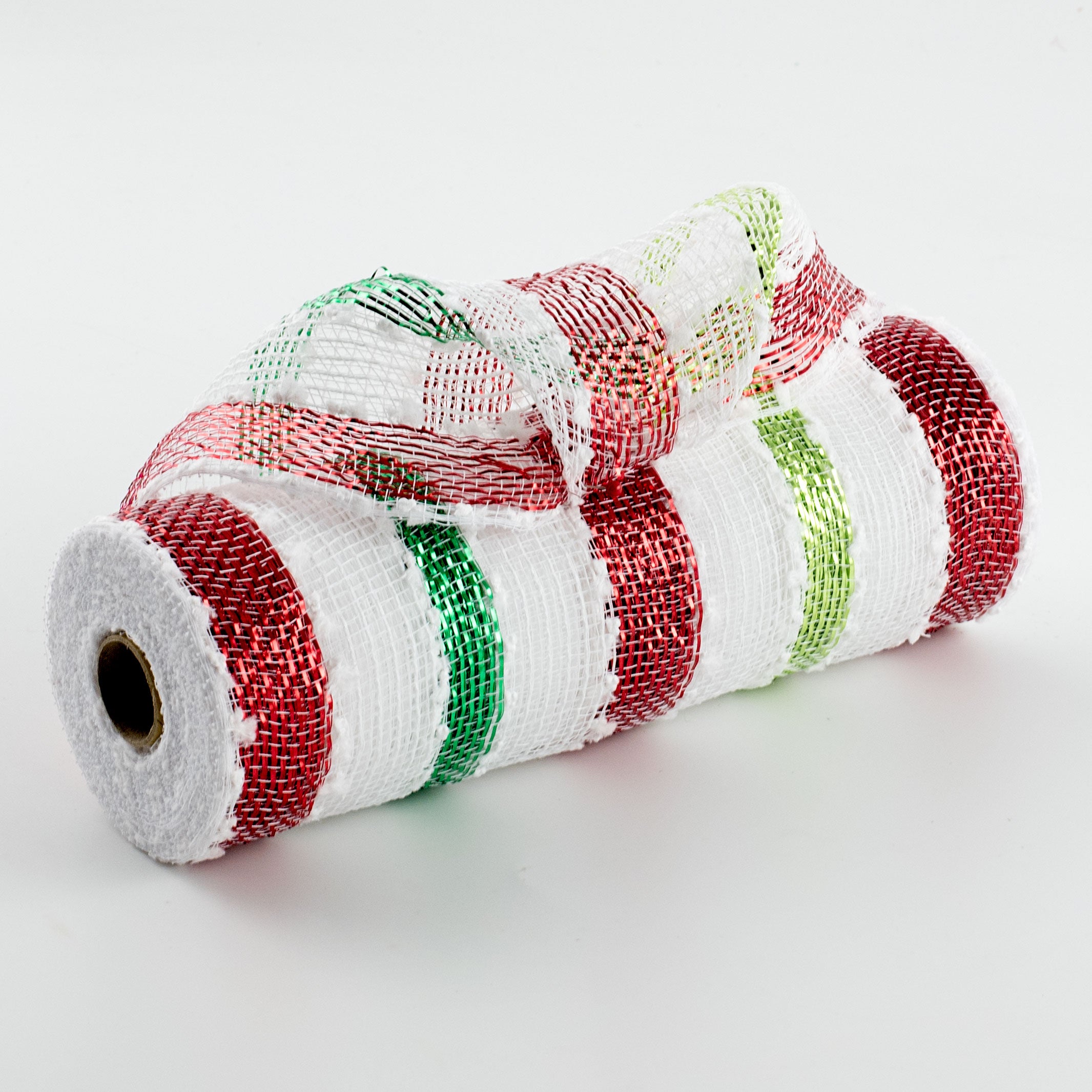 10" Striped Snowball Deco Mesh: Red, Emerald, Lime, White