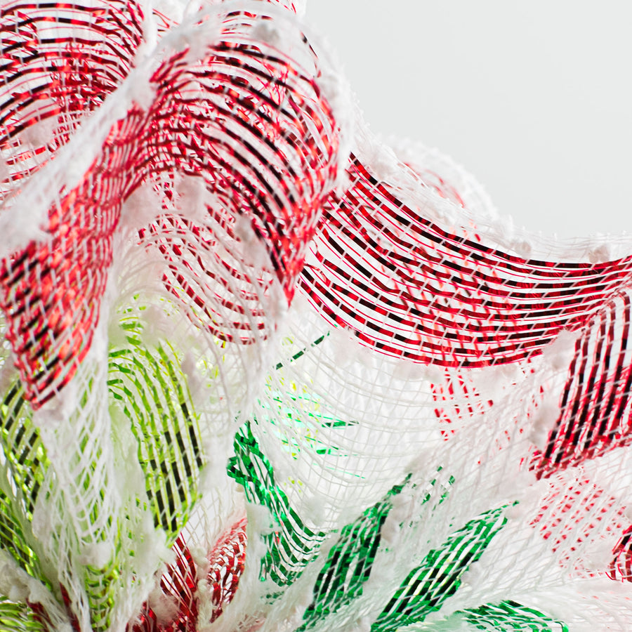 10" Striped Snowball Deco Mesh: Red, Emerald, Lime, White