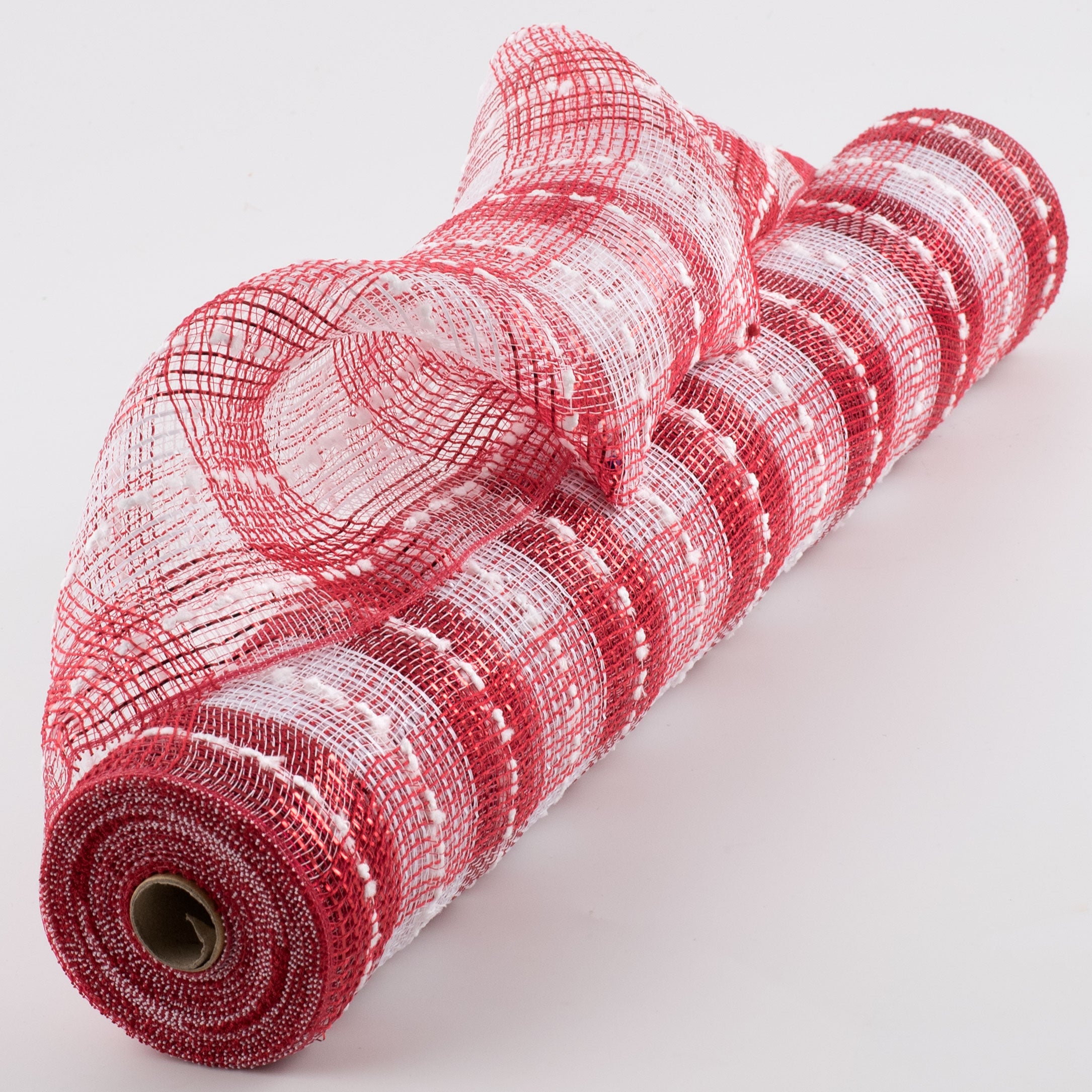 21" Snowball Check Plaid Deco Mesh: Red & White