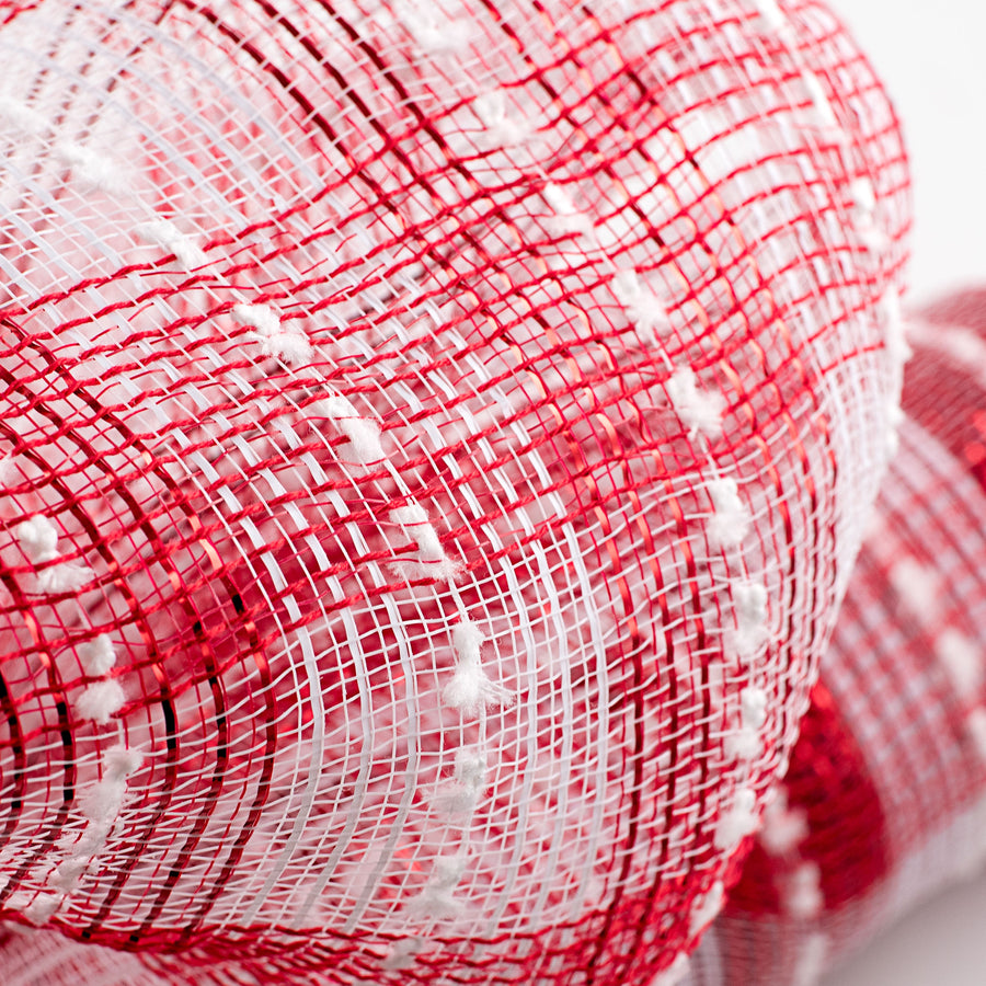 21" Snowball Check Plaid Deco Mesh: Red & White