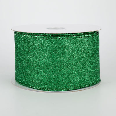 2.5" Lustrous All Flat Glitter Ribbon: Emerald Green (10 Yards)