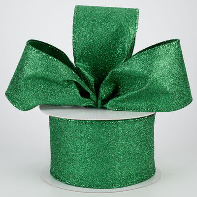 2.5" Lustrous All Flat Glitter Ribbon: Emerald Green (10 Yards)