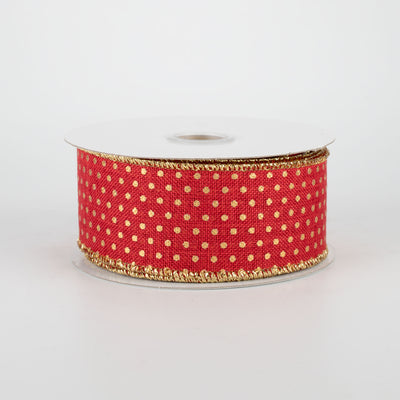 1.5" Swiss Dots Ribbon: Red & Gold (10 Yards)